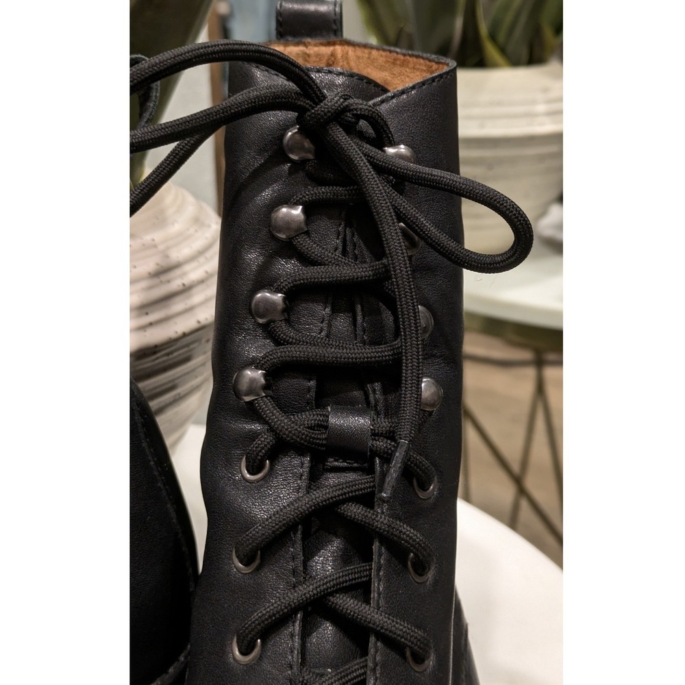 Madewell Patti Lace-Up Boots Size 8.5 Black Leather Combat Block Heel Ankle Boot - Picture 4 of 9